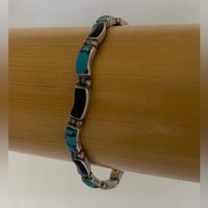 Sterling Silver  With Genuine Turquoise Bracelet 950 Stamped Mexico